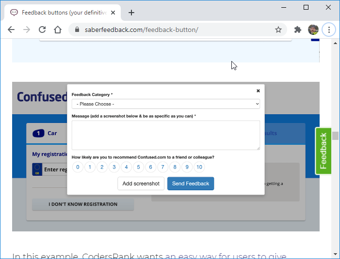 Saber Feedback home page